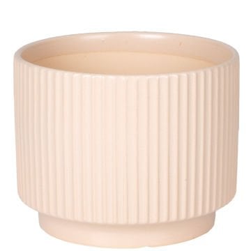 Seramik Saksı Dikey Kabartma Çizgili Krem 16x13 Cm.