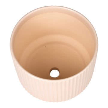 Seramik Saksı Dikey Kabartma Çizgili Krem 16x13 Cm.