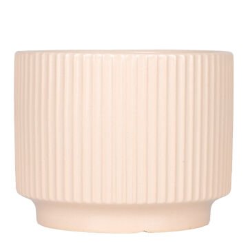 Seramik Saksı Dikey Kabartma Çizgili Krem 16x13 Cm.