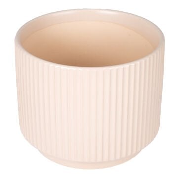 Seramik Saksı Dikey Kabartma Çizgili Krem 19,5x15,5 Cm.