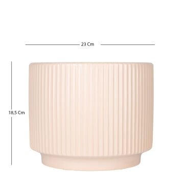 Seramik Saksı Dikey Kabartma Çizgili Krem 23x18,5 Cm.