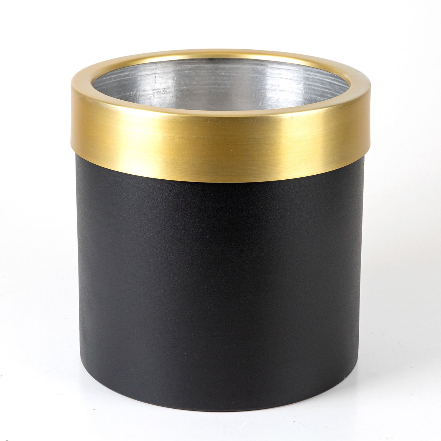 Silindir Alüminyum Saksı Çemberli Siyah-Gold ( Ebat 25X25 Cm.)