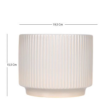 Seramik Saksı Dikey Kabartma Çizgili Gri 19,5x15,5 Cm.