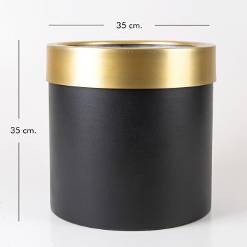 Silindir Alüminyum Saksı Çemberli Siyah-Gold ( Ebat 35X35 Cm.)