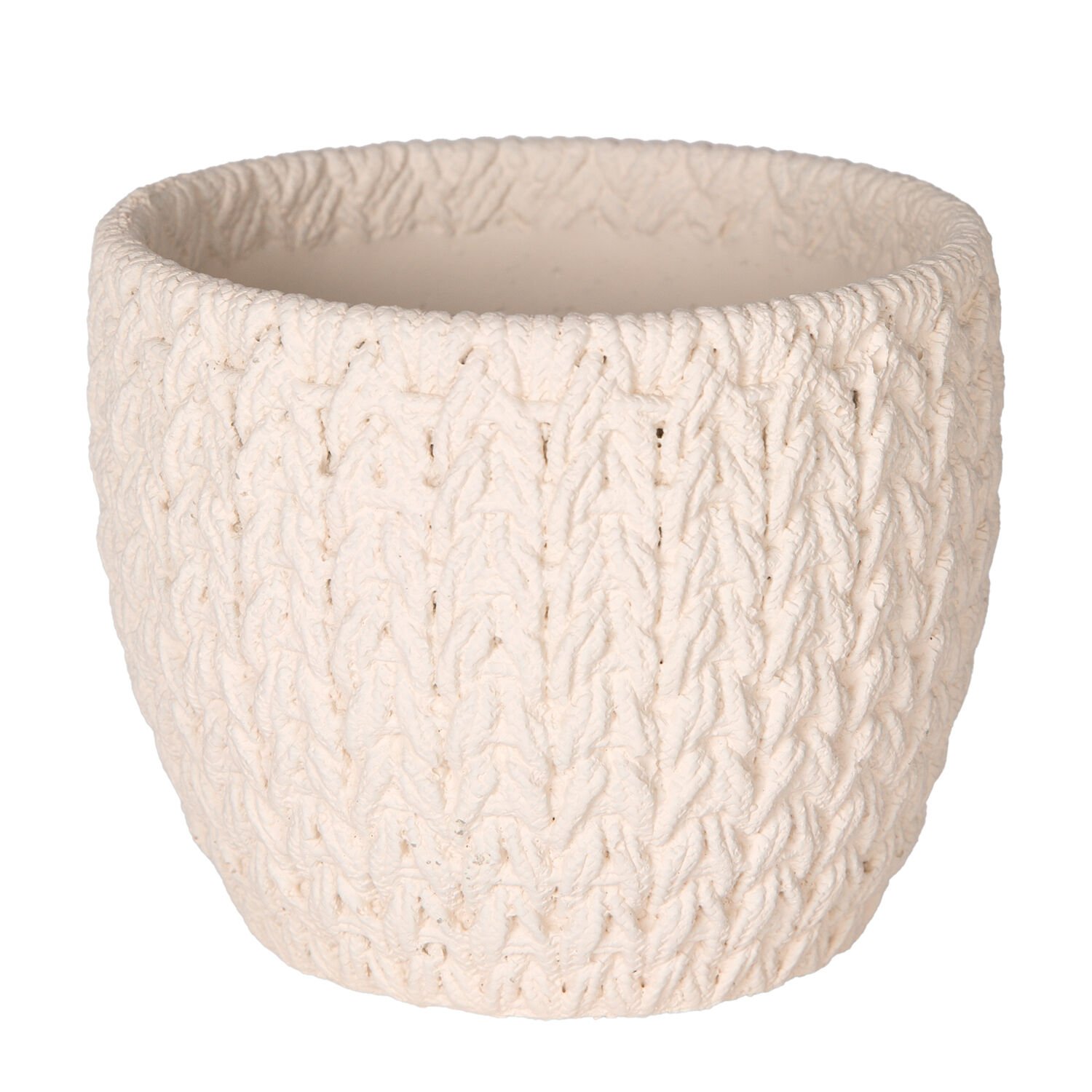 Beton Saksı Örgü Desenli Beyaz 14x13 Cm.