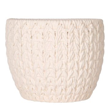 Beton Saksı Örgü Desenli Beyaz 14x13 Cm.