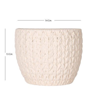 Beton Saksı Örgü Desenli Beyaz 14x13 Cm.