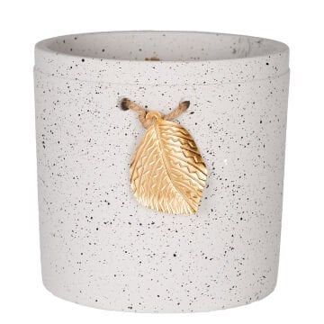 Seramik Saksı Gold Yaprak Aksesuarlı Beyaz 13,5x13 Cm.