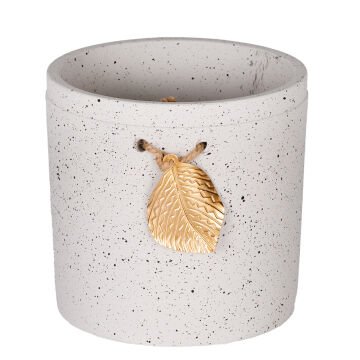 Seramik Saksı Gold Yaprak Aksesuarlı Beyaz 13,5x13 Cm.