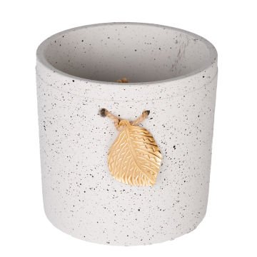 Seramik Saksı Gold Yaprak Aksesuarlı Beyaz 13,5x13 Cm.