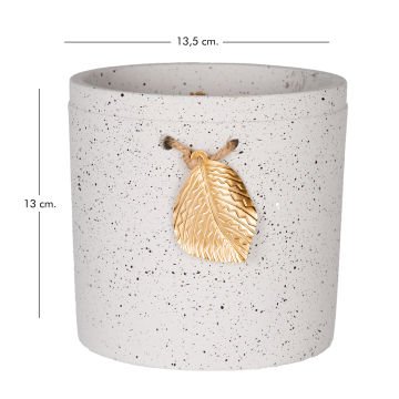 Seramik Saksı Gold Yaprak Aksesuarlı Beyaz 13,5x13 Cm.