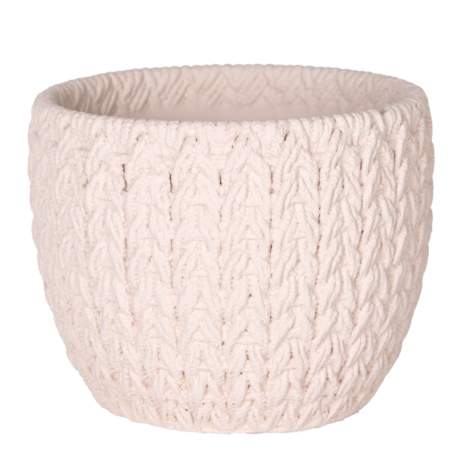 Beton Saksı Örgü Desenli Krem 14x13 Cm.
