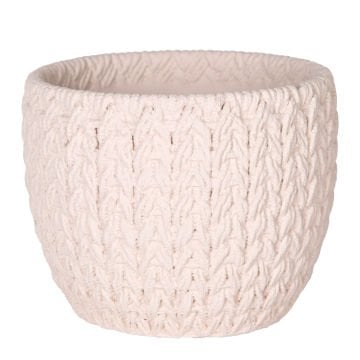 Beton Saksı Örgü Desenli Krem 14x13 Cm.