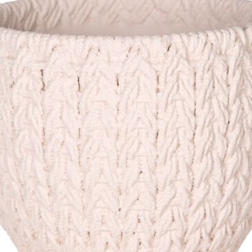 Beton Saksı Örgü Desenli Krem 14x13 Cm.