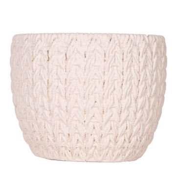 Beton Saksı Örgü Desenli Krem 14x13 Cm.