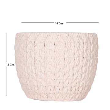Beton Saksı Örgü Desenli Krem 14x13 Cm.