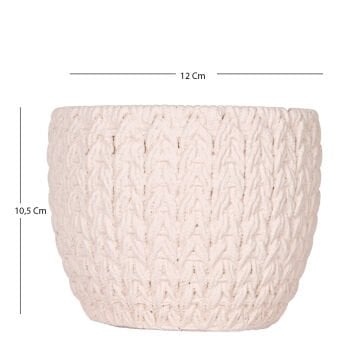 Beton Saksı Örgü Desenli Krem 12x10,5 Cm.