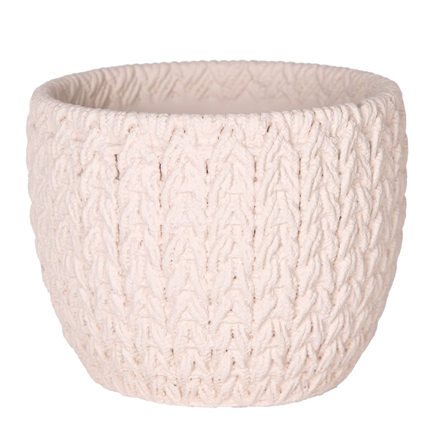 Beton Saksı Örgü Desenli Krem 11x8,5 Cm.