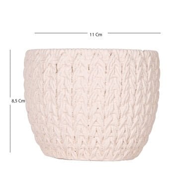 Beton Saksı Örgü Desenli Krem 11x8,5 Cm.