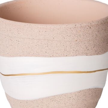 Seramik Saksı Gold Şeritli Desenli Bej-Beyaz 10x8 Cm.