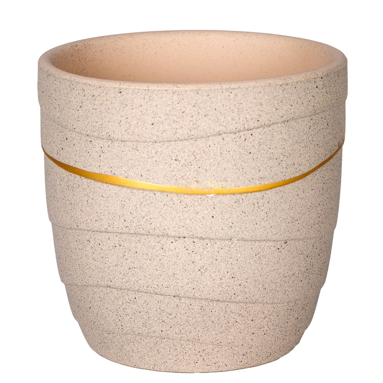 Seramik Saksı Gold Şeritli Bej 12x11,5 Cm.