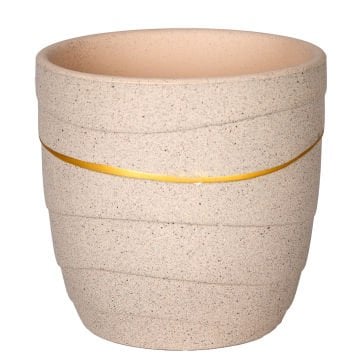 Seramik Saksı Gold Şeritli Bej 12x11,5 Cm.