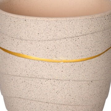 Seramik Saksı Gold Şeritli Bej 12x11,5 Cm.