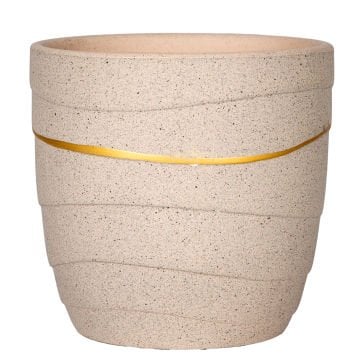 Seramik Saksı Gold Şeritli Bej 12x11,5 Cm.