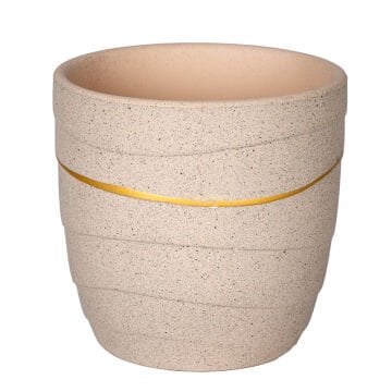 Seramik Saksı Gold Şeritli Bej 12x11,5 Cm.