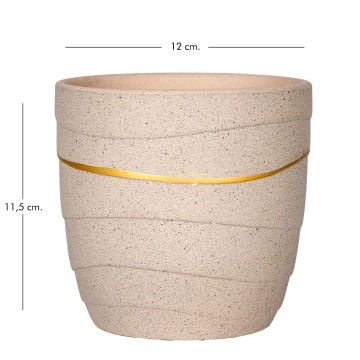 Seramik Saksı Gold Şeritli Bej 12x11,5 Cm.