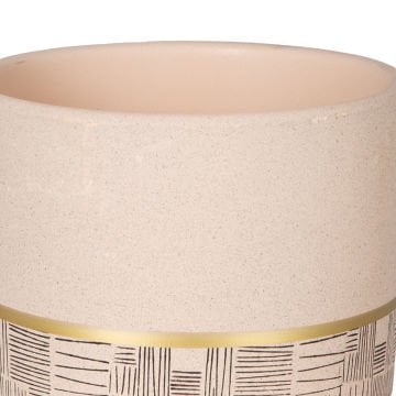Seramik Saksı Gold Şeritli Desenli Bej 12x10 Cm.