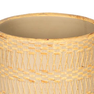 Seramik Saksı Otantik Kabartma Desenli Sarı-Bej 10x8 Cm.