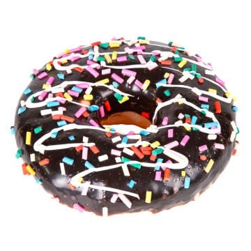 Yapay Donut Çikolata Üstü Renkli Granül Şekerli Siyah 10x4 Cm.