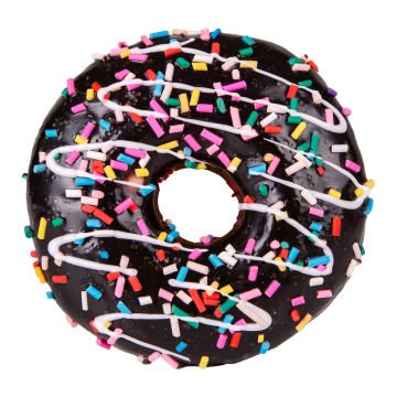 Yapay Donut Çikolata Üstü Renkli Granül Şekerli Siyah 10x4 Cm.