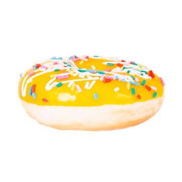 Yapay Donut Muzlu Üstü Renkli Granül Şekerli Sarı 10x4 Cm.