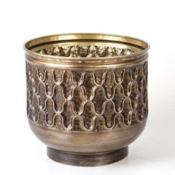 Kabartma Desenli Metal Çiçeklik Saksı Kahverengi 32x28,5x32 Cm.