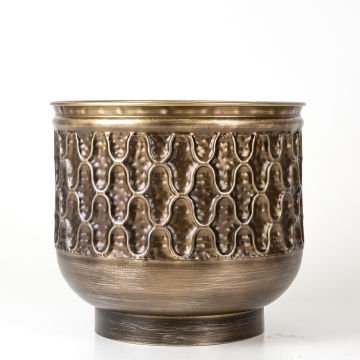 Kabartma Desenli Metal Çiçeklik Saksı Kahverengi 32x28,5x32 Cm.