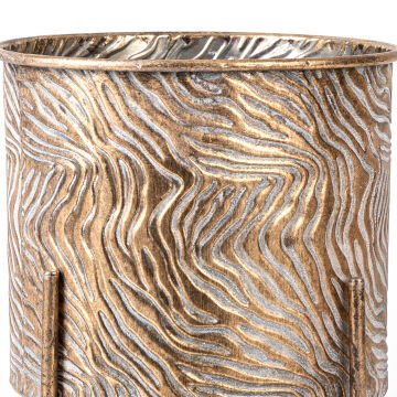 Dalga Desenli Ayaklı Silindir Metal Çiçeklik Saksı Altın Eskitme 21x24,5 Cm.