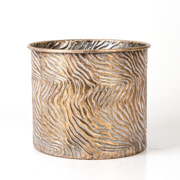 Dalga Desenli Ayaklı Silindir Metal Çiçeklik Saksı Altın Eskitme 21x24,5 Cm.