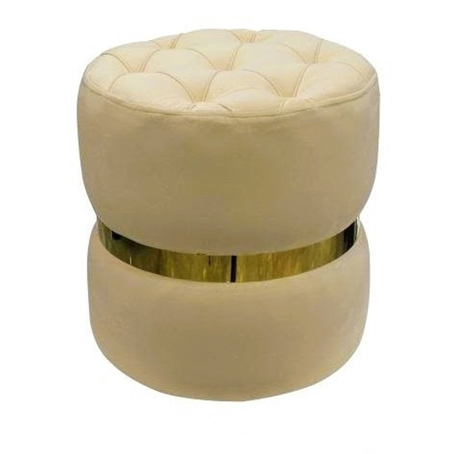 Altın Kemerli Modern Silindir Puf Krem 42 x 42 Cm.