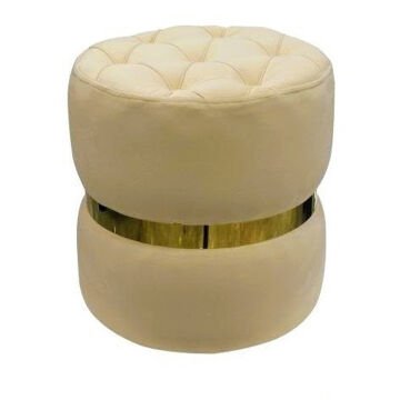 Altın Kemerli Modern Silindir Puf Krem 42 x 42 Cm.