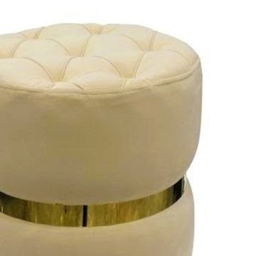 Altın Kemerli Modern Silindir Puf Krem 42 x 42 Cm.