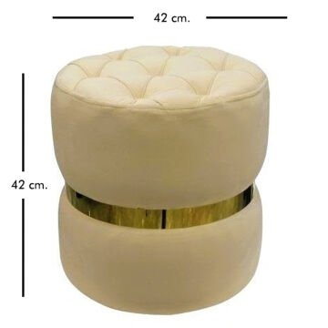 Altın Kemerli Modern Silindir Puf Krem 42 x 42 Cm.