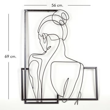 Dekoratif Sırtı Dönük Kadın Figürlü Metal Duvar Panosu Siyah 56x69x3 Cm.