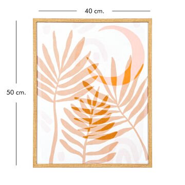 Doğal Ahşap Çerçeveli Areka Palmiyesi Yaprağı MDF Üzeri Baskı Tablo Somon-Beyaz 40x1,8x50 Cm.