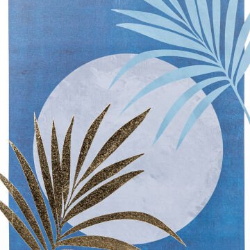 Siyah Ahşap Çerçeveli Gold Kabartmalı Gecede Areka Palmiyesi Yaprağı Kanvas Tablo Gold-Mavi 50x3x70 Cm.