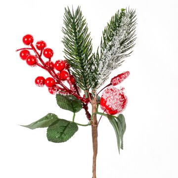 Yılbaşı Çiçeği Karlı Elma Dekorlu Berry Pike Kırmızı-Yeşil 27 Cm.