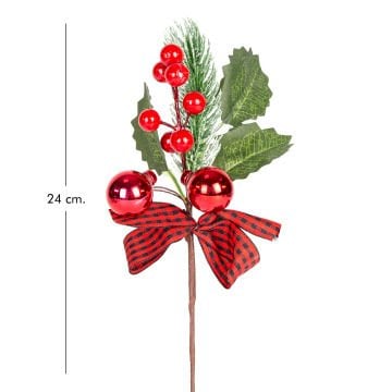 Yılbaşı Çiçeği Pike Berry Toplu Kurdeleli Kırmızı-Yeşil 24 Cm.