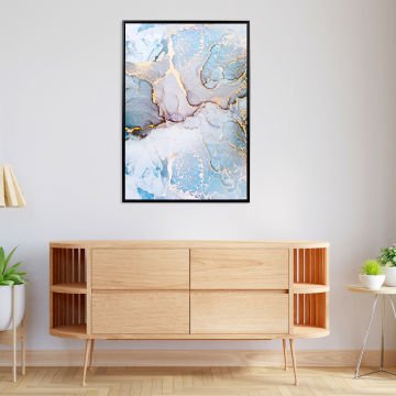 Siyah Ahşap Çerçeveli Soyut Kanvas Tablo Mavi-Beyaz 50x3x70 Cm.