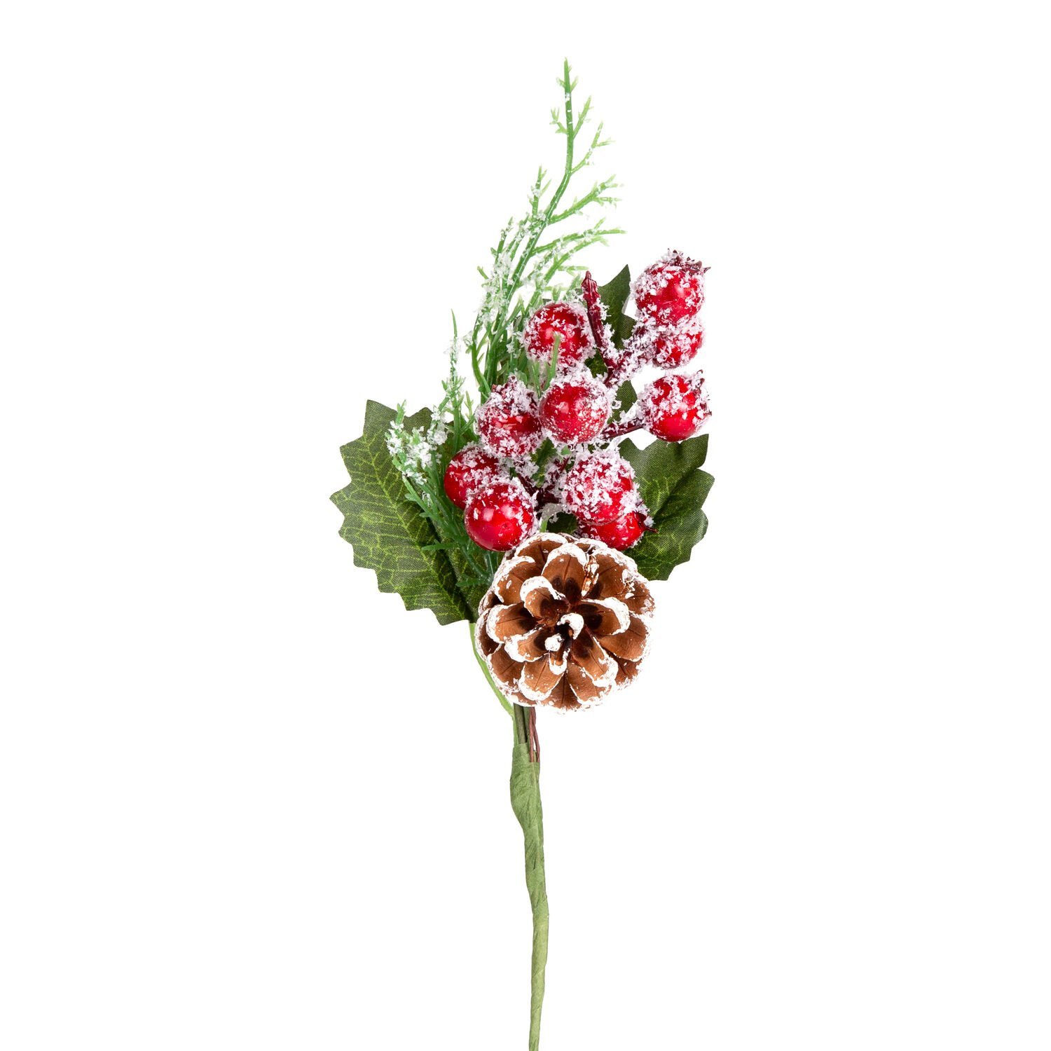 Yılbaşı Çiçeği Pike Berry Kozalaklı Karlı Kırmızı-Yeşil 24 Cm.